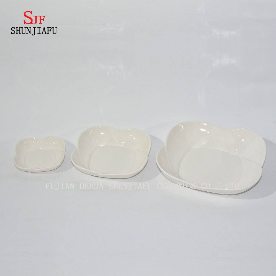 前菜、デザート、サラダ、スナック、寿司、フルーツ、パン用の白い磁器食器サービスプレート塗装ディップソース料理-4個セット