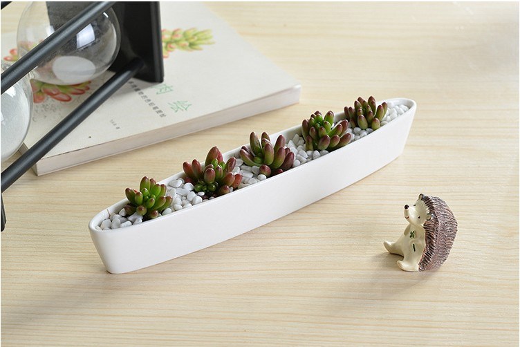 ミニパーソナライズされたセラミックオリーブボート形の白い植木鉢