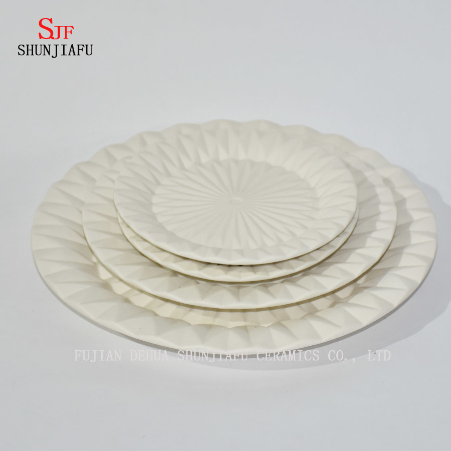 前菜、デザート、サラダ、スナック、寿司、フルーツ、パン用の白い磁器食器サービスプレート塗装ディップソース料理-4個セット