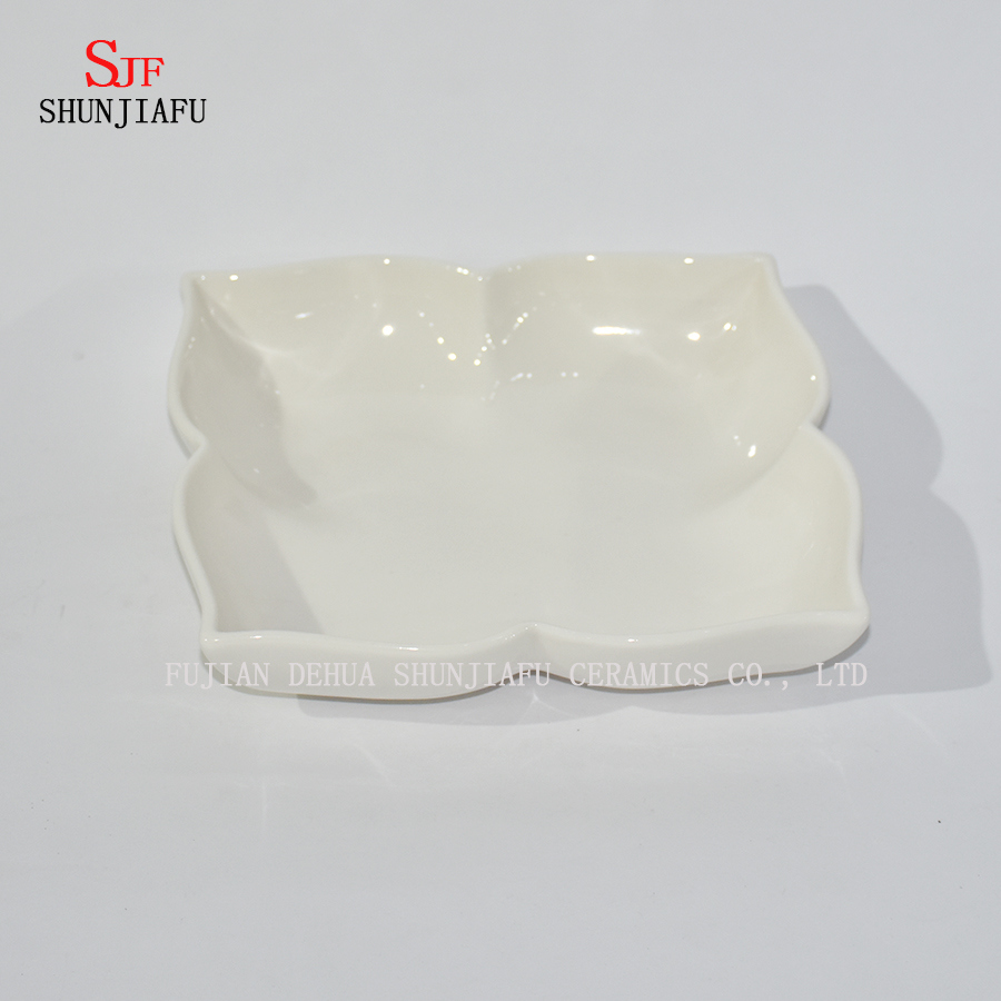 前菜、デザート、サラダ、スナック、寿司、フルーツ、パン用の白い磁器食器サービスプレート塗装ディップソース料理-4個セット