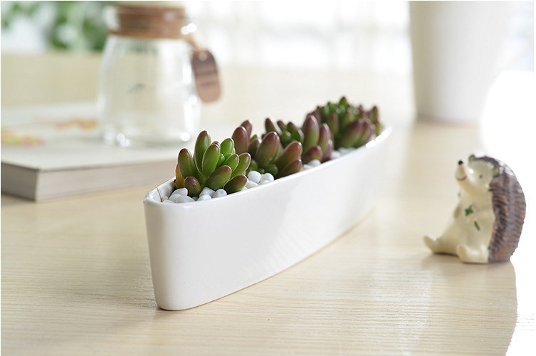ミニパーソナライズされたセラミックオリーブボート形の白い植木鉢