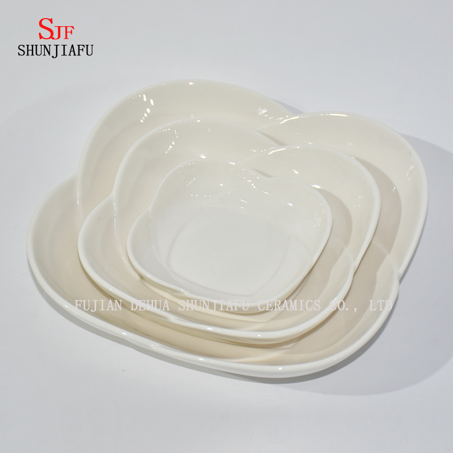 前菜、デザート、サラダ、スナック、寿司、フルーツ、パン用の白い磁器食器サービスプレート塗装ディップソース料理-4個セット