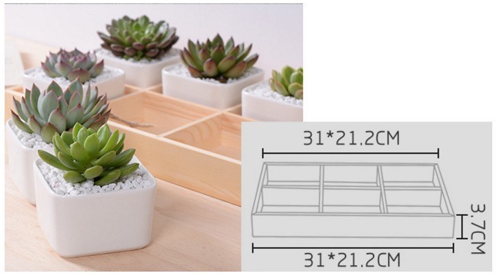 デスクトップカフェ6木製ベースセラミック植木鉢格子