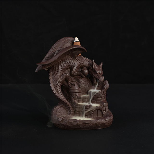 Ceramic dragon Wearing a sword Backflow Incense burner 1869