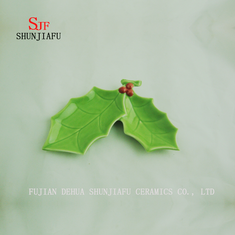 2size / Green Leafセラミッククリスマスダブルプレート