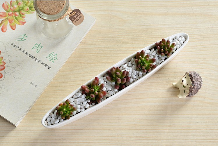 ミニパーソナライズされたセラミックオリーブボート形の白い植木鉢