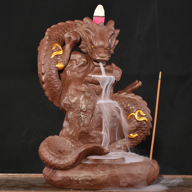 Domineering Spit cloud Ceramic dragon  Backflow Incense burner 春家ふ