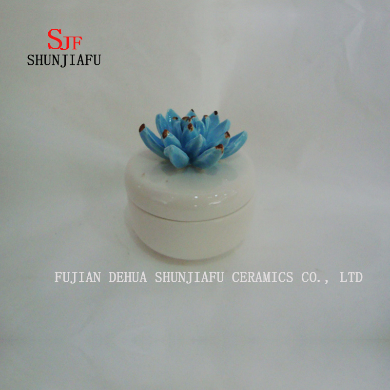 新しい手作りの丸い青い花のジュエリーボックス