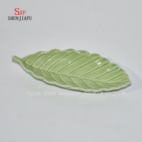 セラミック調味料皿前菜プレート、多色磁器ソーサーボウル食器（葉の形）