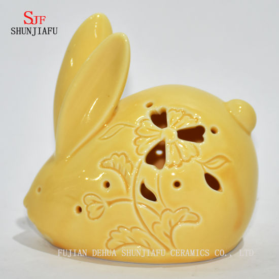 小さな黄色いウサギのクリスマスギフト&装飾セラミックティーライトキャンドルホルダーセット