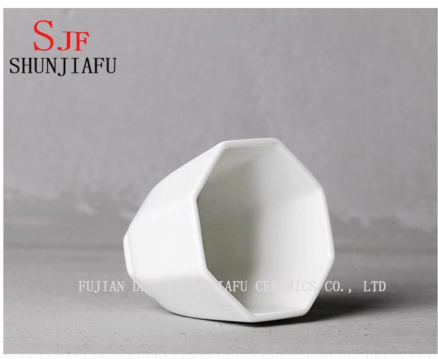 高級ブリリアントホワイトポーセレンバイタルティーカップ、セラミックオクタゴンカップ