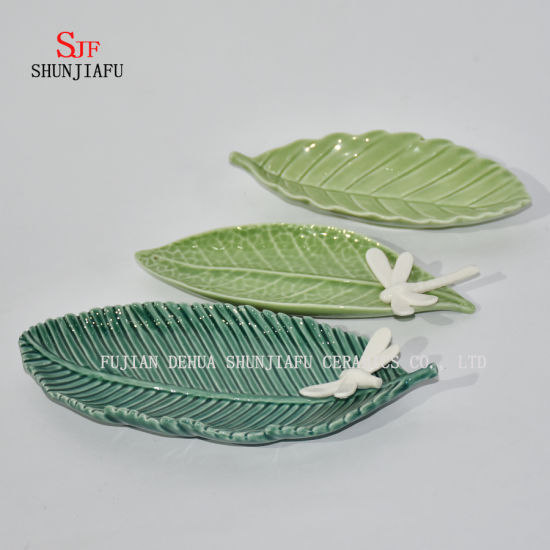 セラミック調味料皿前菜プレート、多色磁器ソーサーボウル食器（葉の形）