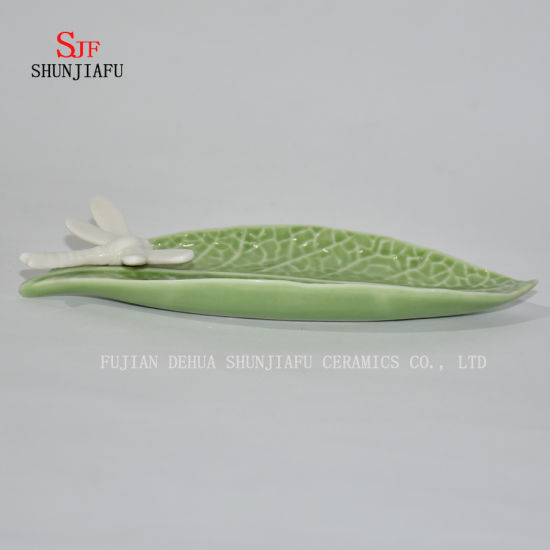 セラミック調味料皿前菜プレート、多色磁器ソーサーボウル食器（葉の形）