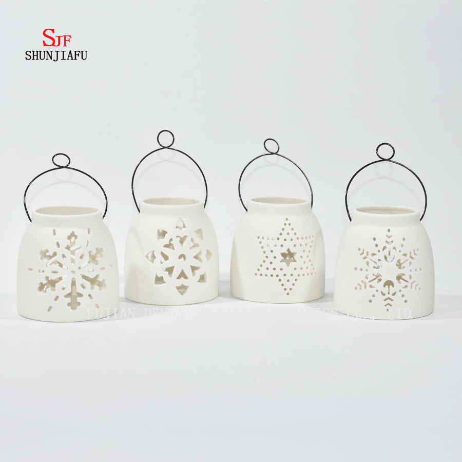 ホワイトセラミックデザインティーライトストームランタン