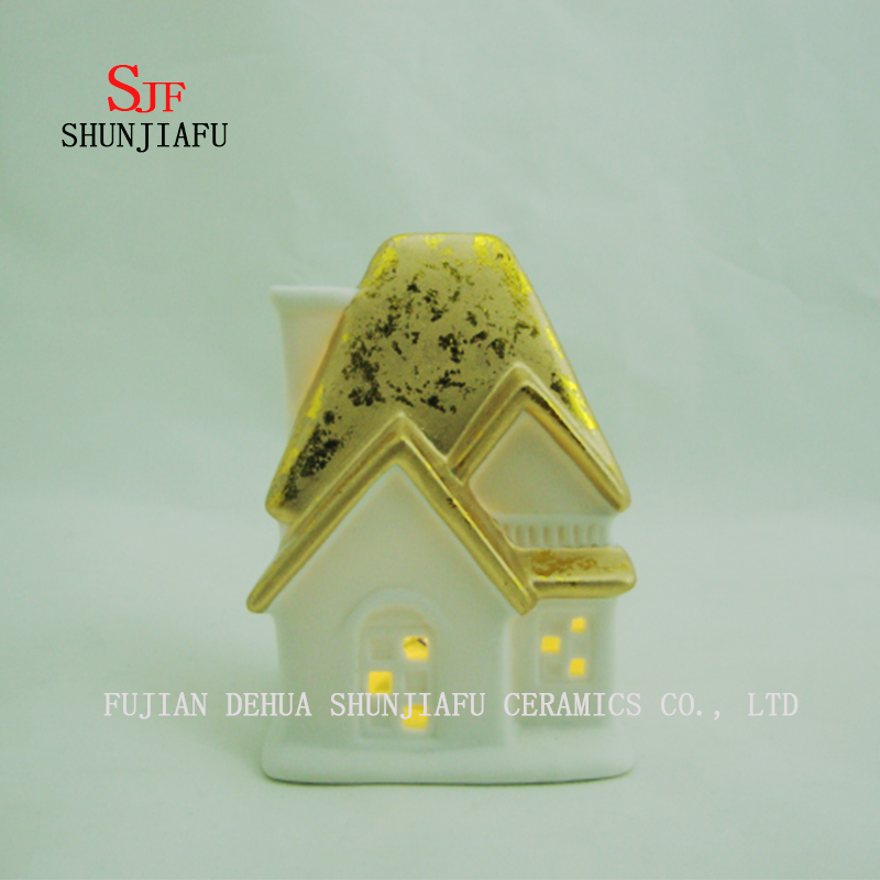 小さな家の燭台ライトハウス-セラミックキャンドルホルダー-G