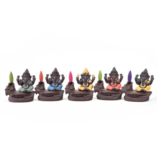 セラミックガネーシャウォーターフォールバックフローセンスバーナー生産サプライヤーイエローセラミックガネーシャ香容器バーナー 