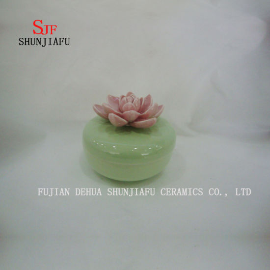 ブルーローズフラワーリッド付きセラミックジュエリーボックス