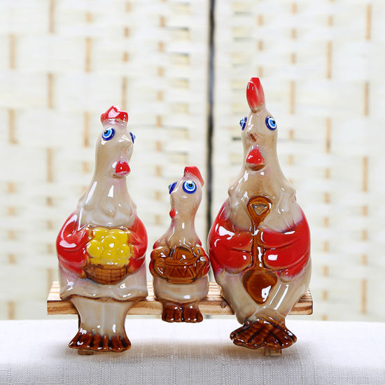 3家族の独創性ふっくら陶磁器釉ルースターフィギュアのセット