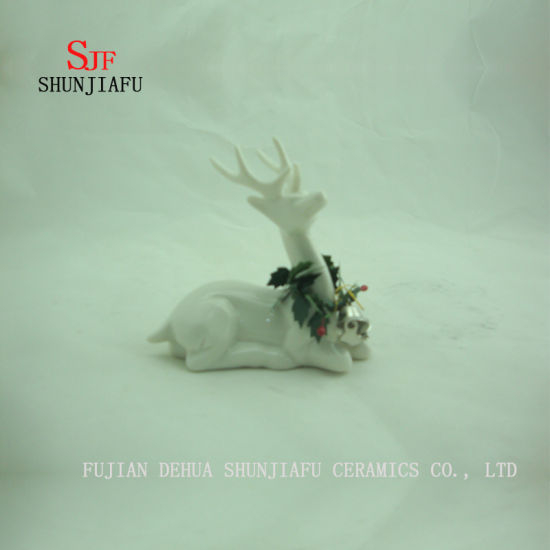 セラミックの鹿が床に座るデスクトップ装飾、ホリデーギフト/ B