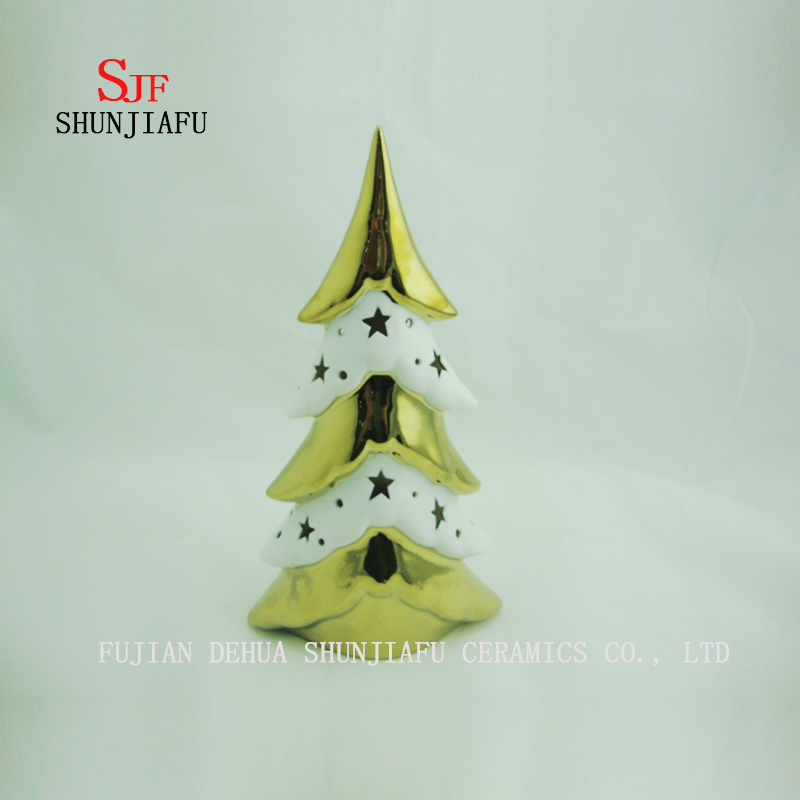 卓上型セラミック照明付きメッキセラミック電気メッキクリスマスツリー