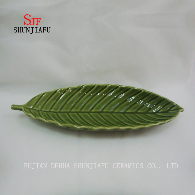 緑の葉セラミック光沢のあるソースディナープレート仕上げディッピングディッシュ