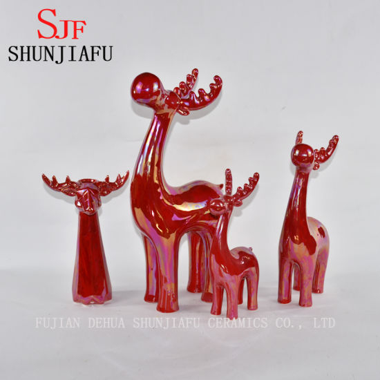家の装飾のためのセラミックの鹿真珠釉仕上げ赤