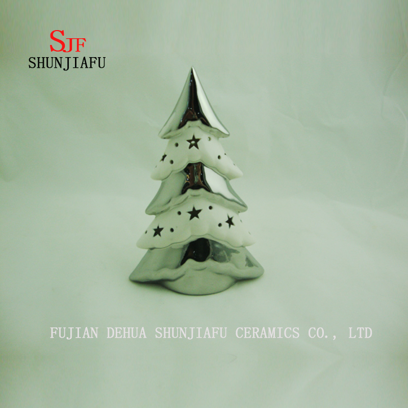 卓上型セラミック照明付きメッキセラミック電気メッキクリスマスツリー