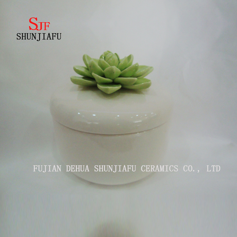 緑の花の小さなセラミックリングボックスジュエリールージュボックス