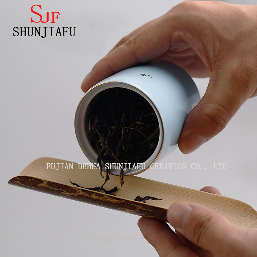 ティーキャディーグリーンティーポットストレージキャニスターセラミックティージャー