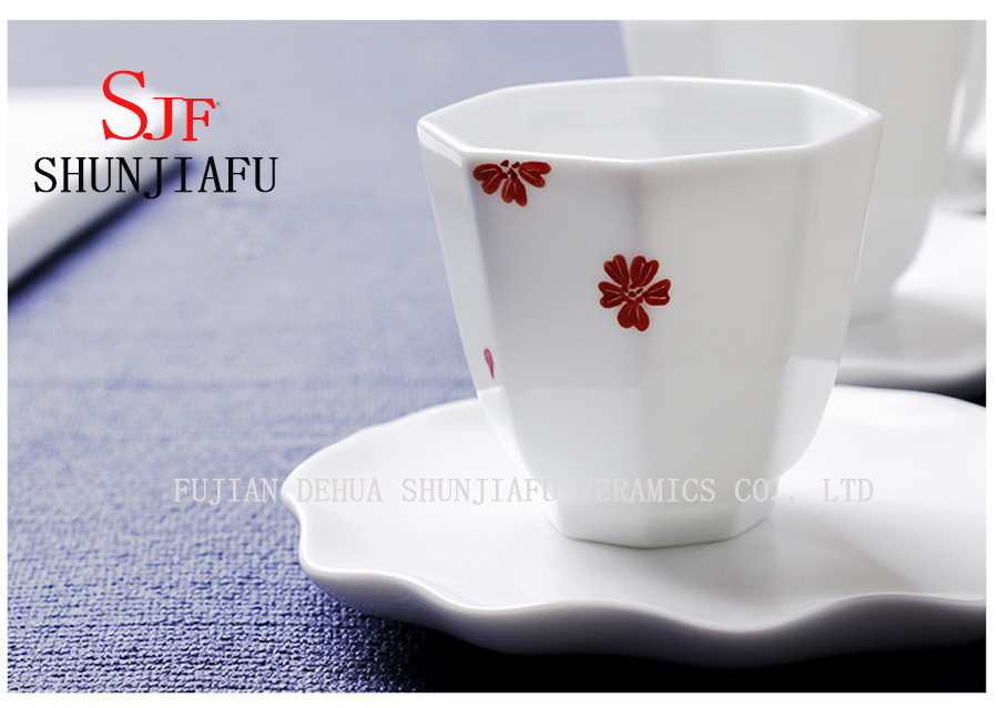高級ブリリアントホワイトポーセレンバイタルティーカップ、セラミックオクタゴンカップ
