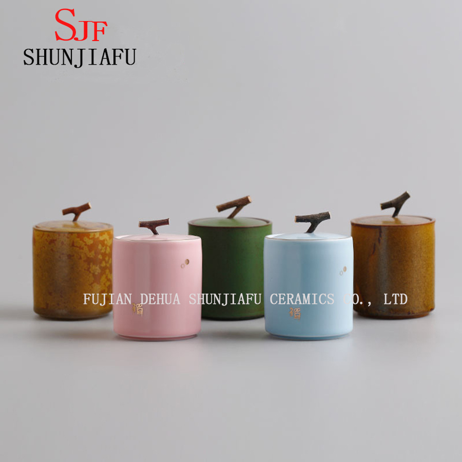 ティーキャディーグリーンティーポットストレージキャニスターセラミックティージャーボックス