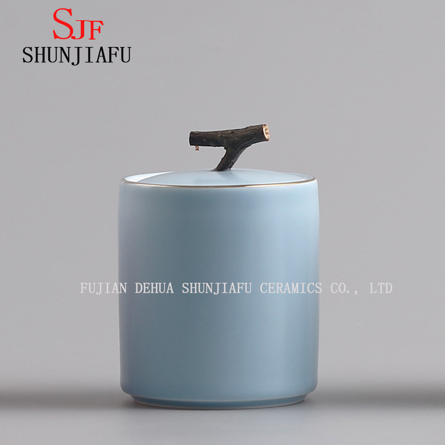 ティーキャディーグリーンティーポットストレージキャニスターセラミックティージャーボックス