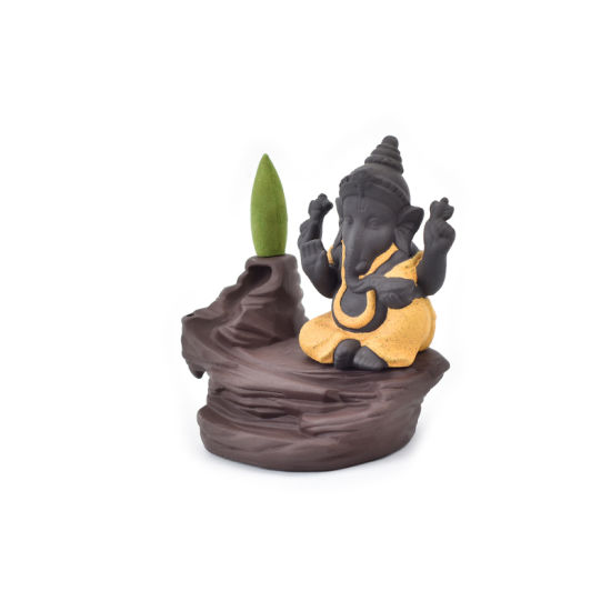 セラミックガネーシャウォーターフォールバックフローセンスバーナー生産サプライヤーイエローセラミックガネーシャ香容器バーナー 