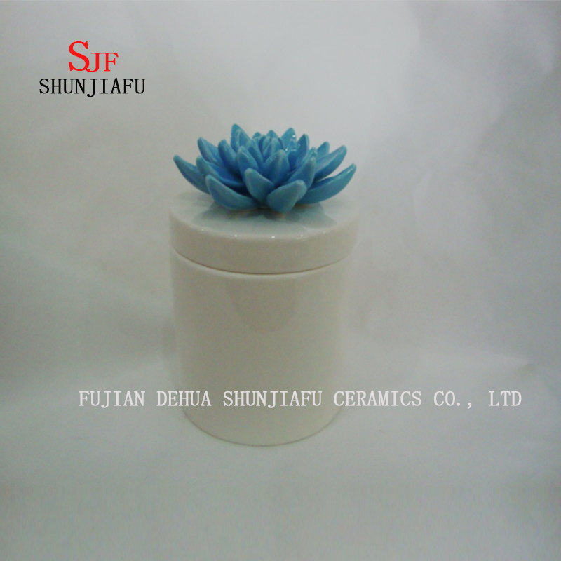 新しい手作りの丸い青い花のジュエリーボックス