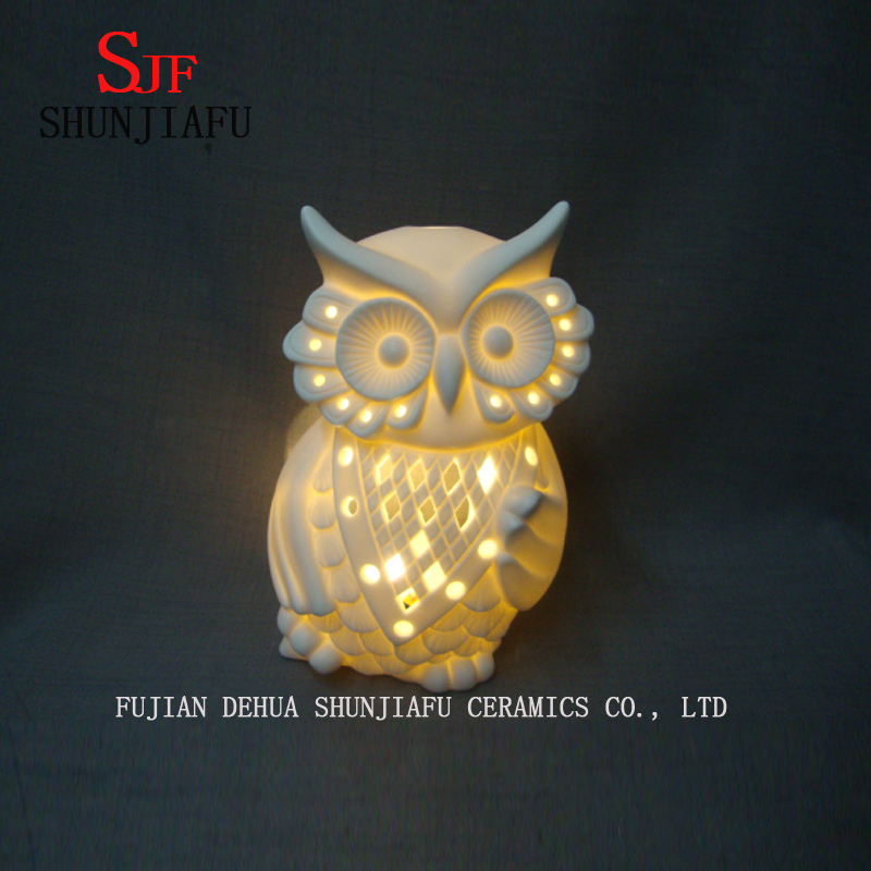 フクロウナイトライトLEDバッテリーセラミック装飾家具。