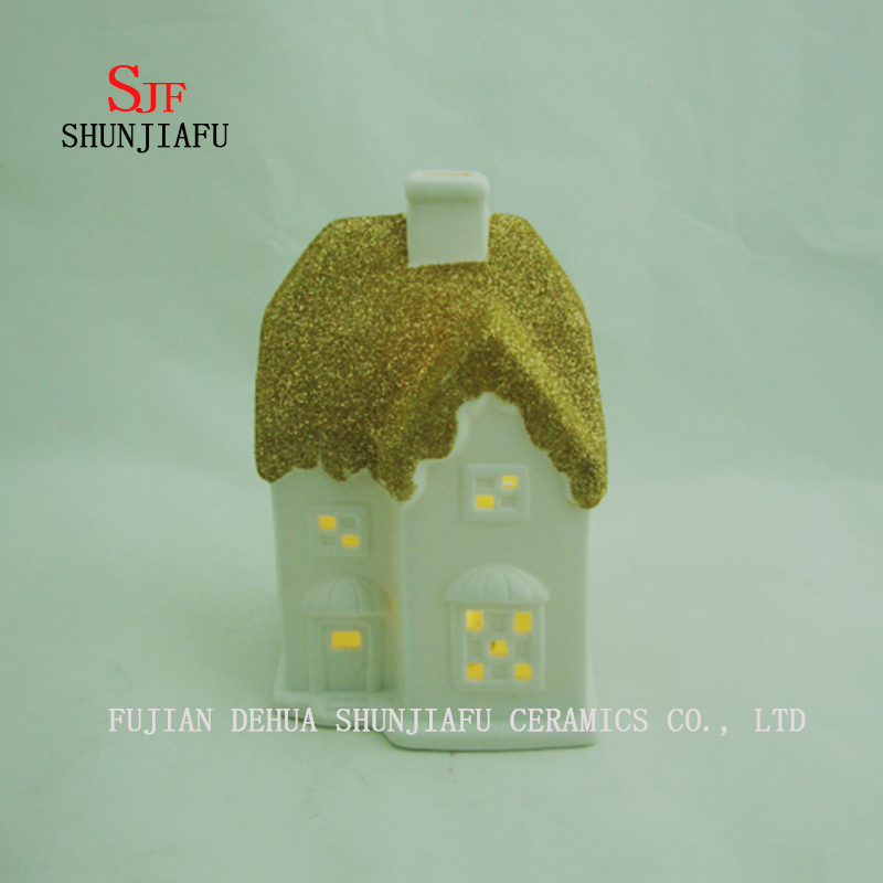 小さな家の燭台ライトハウス-セラミックキャンドルホルダー-C