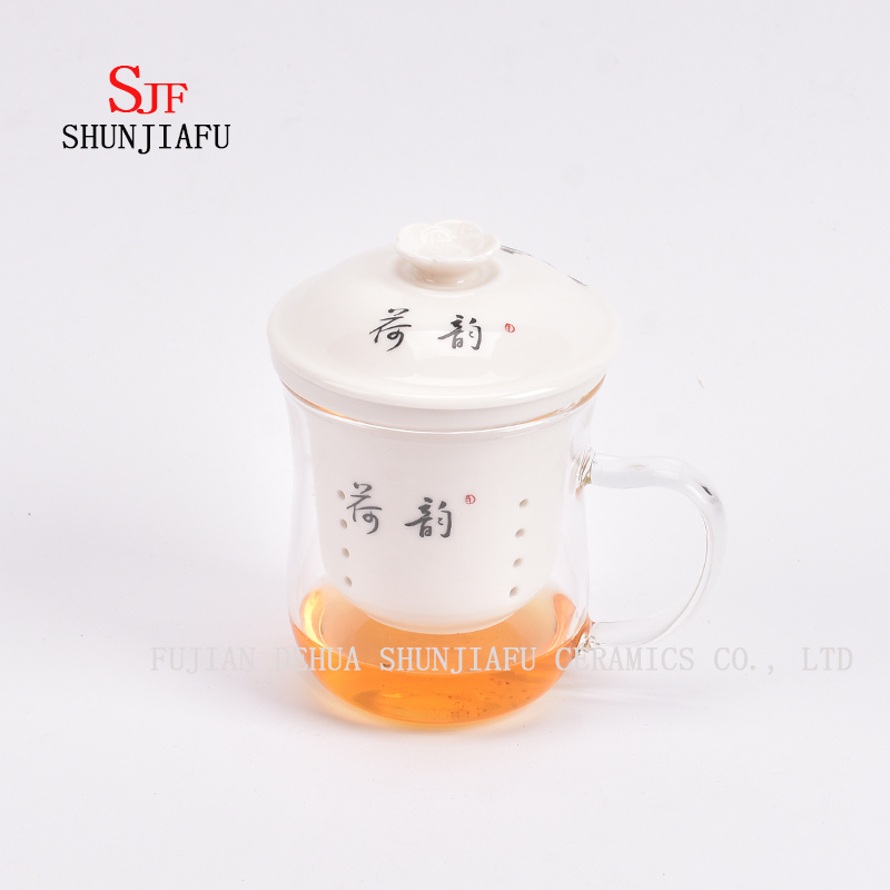 オフィスとホームフラワーティーカップ、セラミックとガラスカップの組み合わせ、お茶、コーヒー、フラワーティー