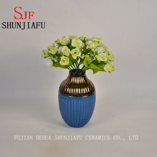 家の装飾のためのハイエンドスタイルの小さなセラミックフラワーベース（ブルー）