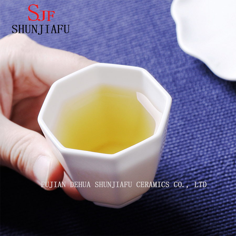 高級ブリリアントホワイトポーセレンバイタルティーカップ、セラミックオクタゴンカップ