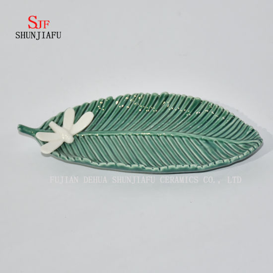 セラミック調味料皿前菜プレート、多色磁器ソーサーボウル食器（葉の形）