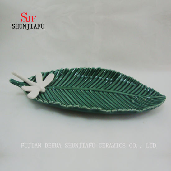 多目的セラミック調味料皿前菜プレート、多色磁器ソーサーボウル食器（葉の形）