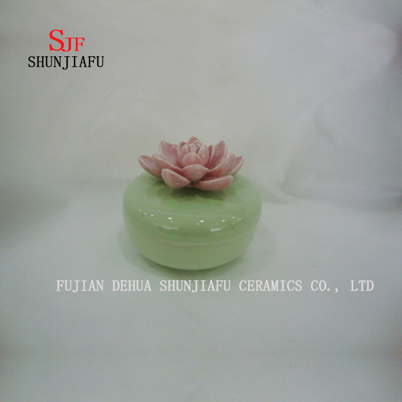 ブルーローズフラワーリッド付きセラミックジュエリーボックス