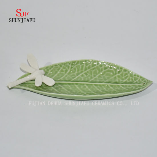 セラミック調味料皿前菜プレート、多色磁器ソーサーボウル食器（葉の形）