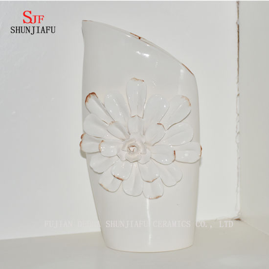 美しいデザインオフホワイトセラミック装飾花瓶/植物フラワープランターポット