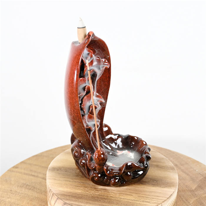 赤いセラミックロータスリーフ像滝バックフローセンスコーンバーナー