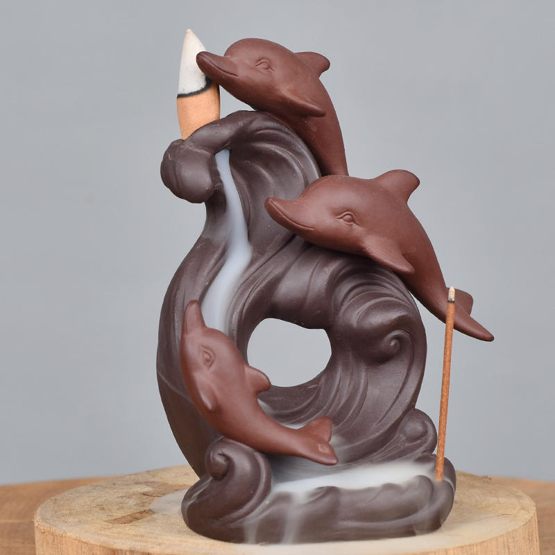海洋動物の彫像製品セラミックイルカ逆流香炉