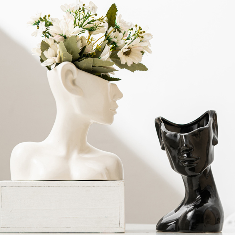 現代北欧セラミック顔花瓶抽象人頭植木鉢卸売クリエイティブ磁器ボディバスト花瓶家の装飾のため
