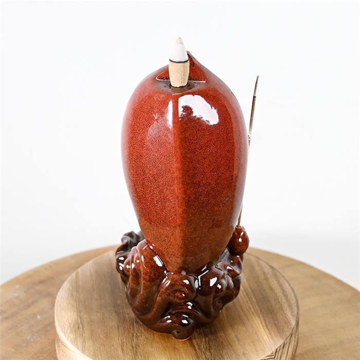 赤いセラミックロータスリーフ像滝バックフローセンスコーンバーナー