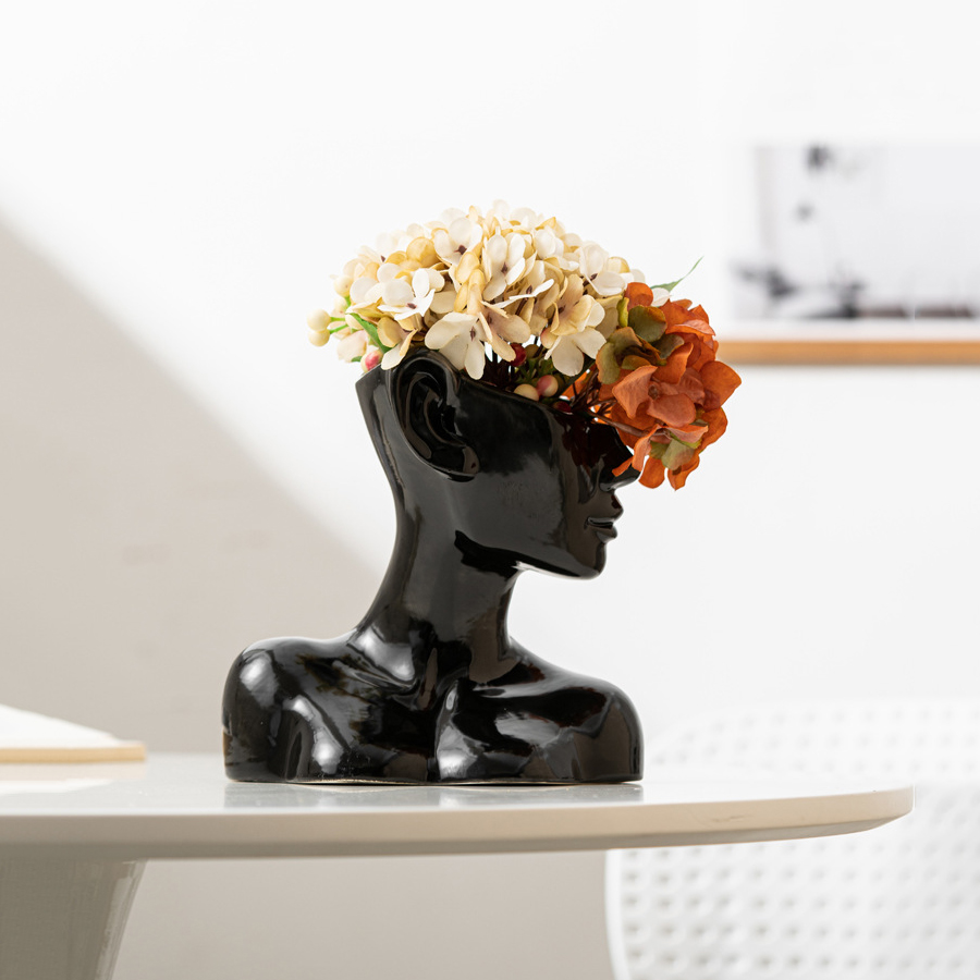 現代北欧セラミック顔花瓶抽象人頭植木鉢卸売クリエイティブ磁器ボディバスト花瓶家の装飾のため