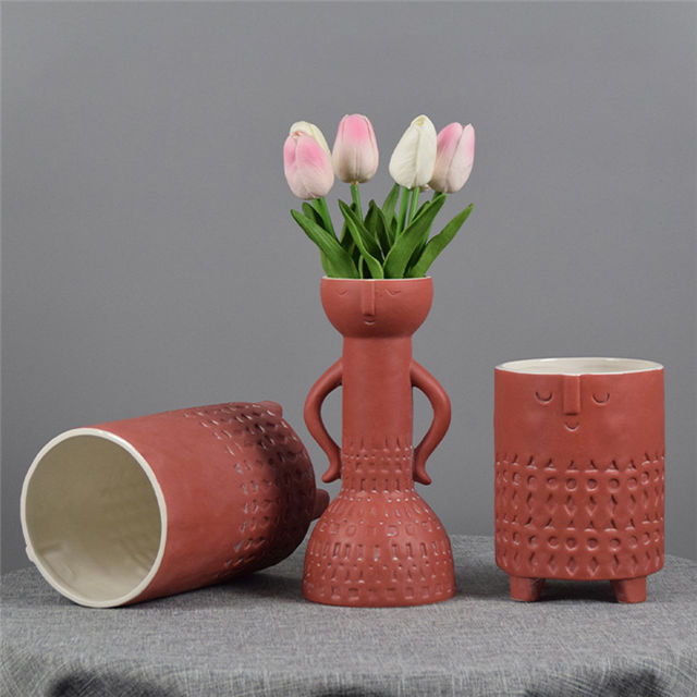 ホームテーブルデコレーションさまざまな顔の表情陶製の花瓶